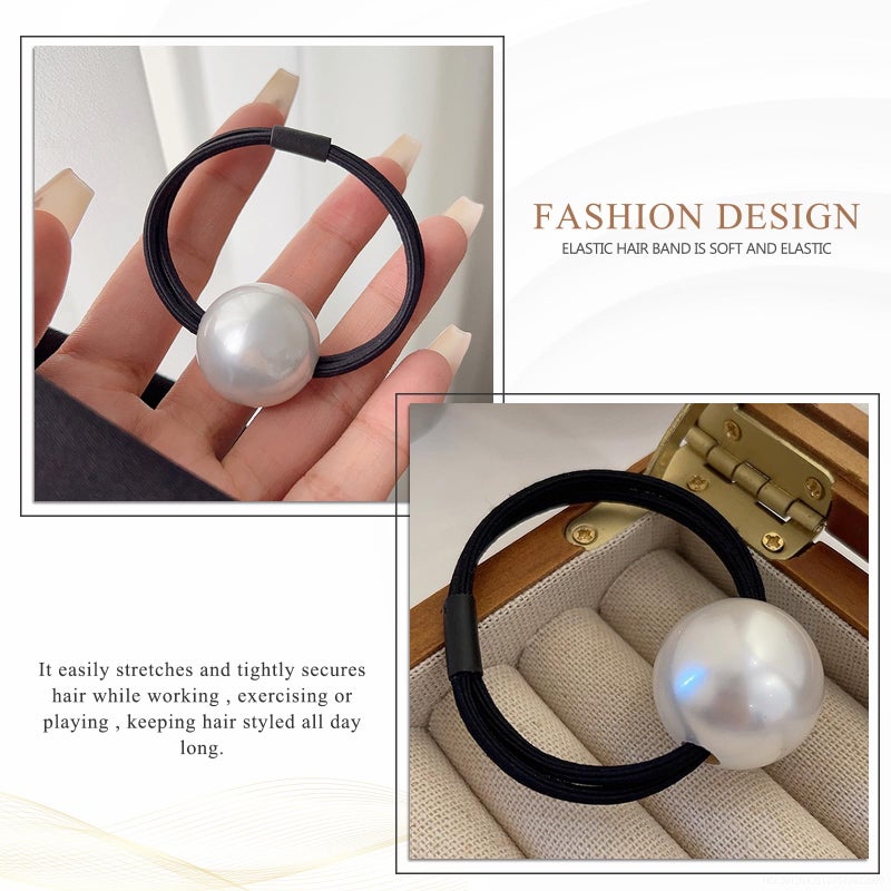 ايوبوك ربطات شعر فرنسية مزينة باللؤلؤ - ربطات شعر مطاطية أنيقة وإكسسوارات للشعر الكثيف للنساء، وذيل الحصان العالي، وللفتيات - Image 3